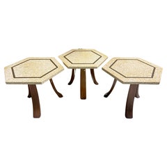 Vintage 3 Harvey Probber Terrazzo & Bronze Inlay Hexagonal Side Tables Sold Individually