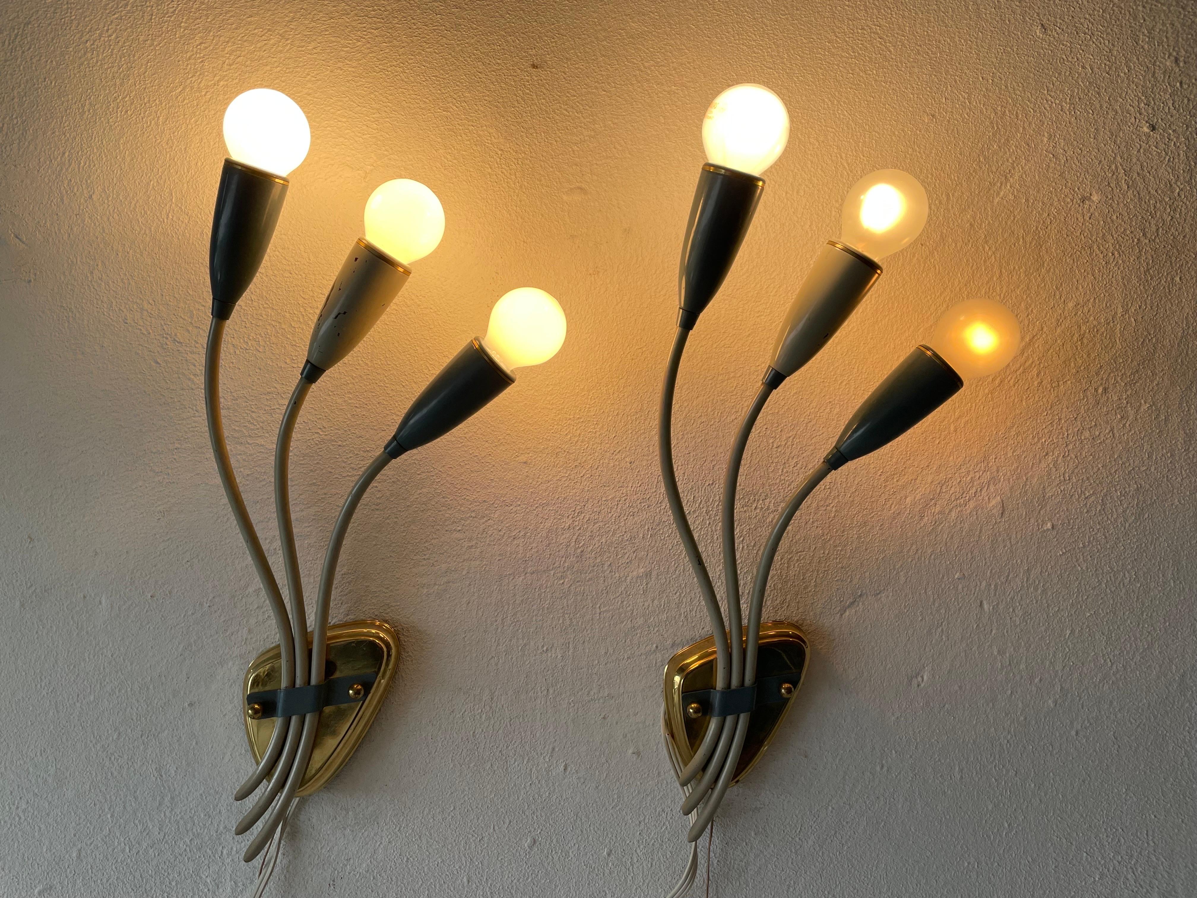 3-head Blue and White Metal Pair of Sputnik Sconces, 1950s, Germany For Sale 7