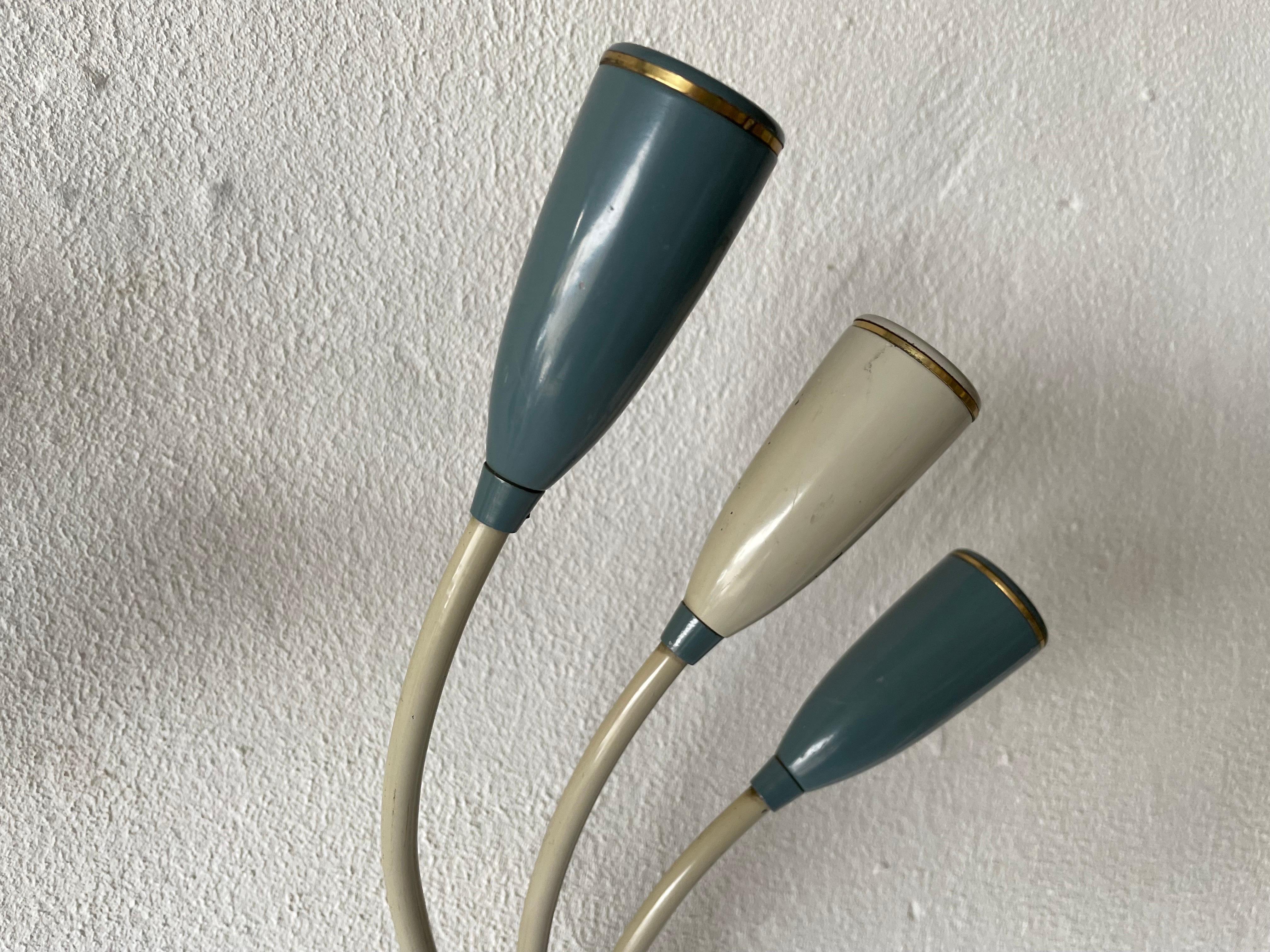 3-head Blue and White Metal Pair of Sputnik Sconces, 1950s, Germany For Sale 1