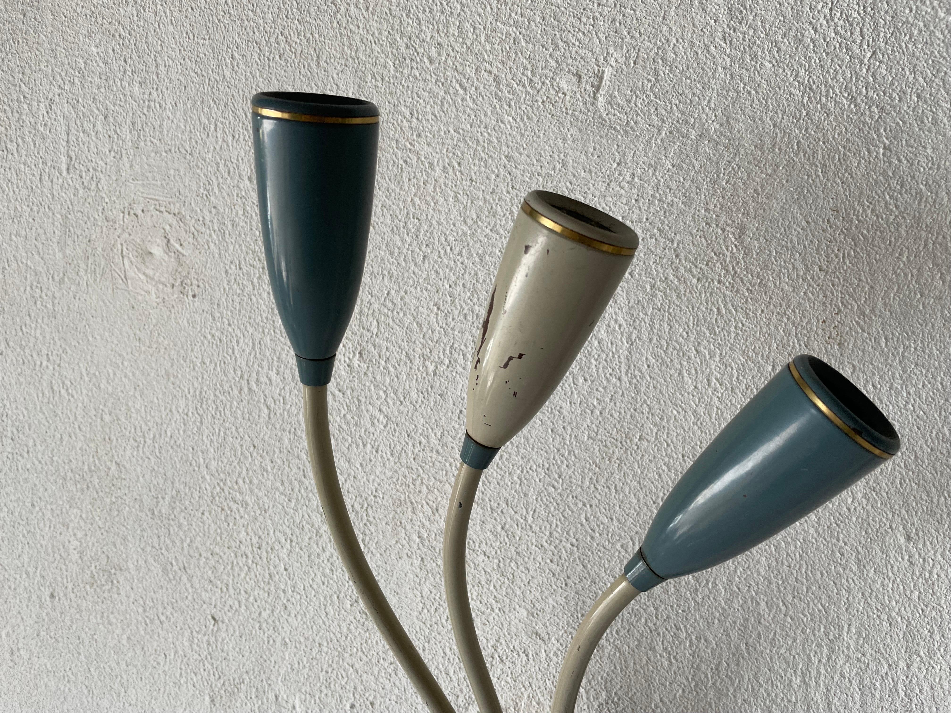 3-head Blue and White Metal Pair of Sputnik Sconces, 1950s, Germany For Sale 2