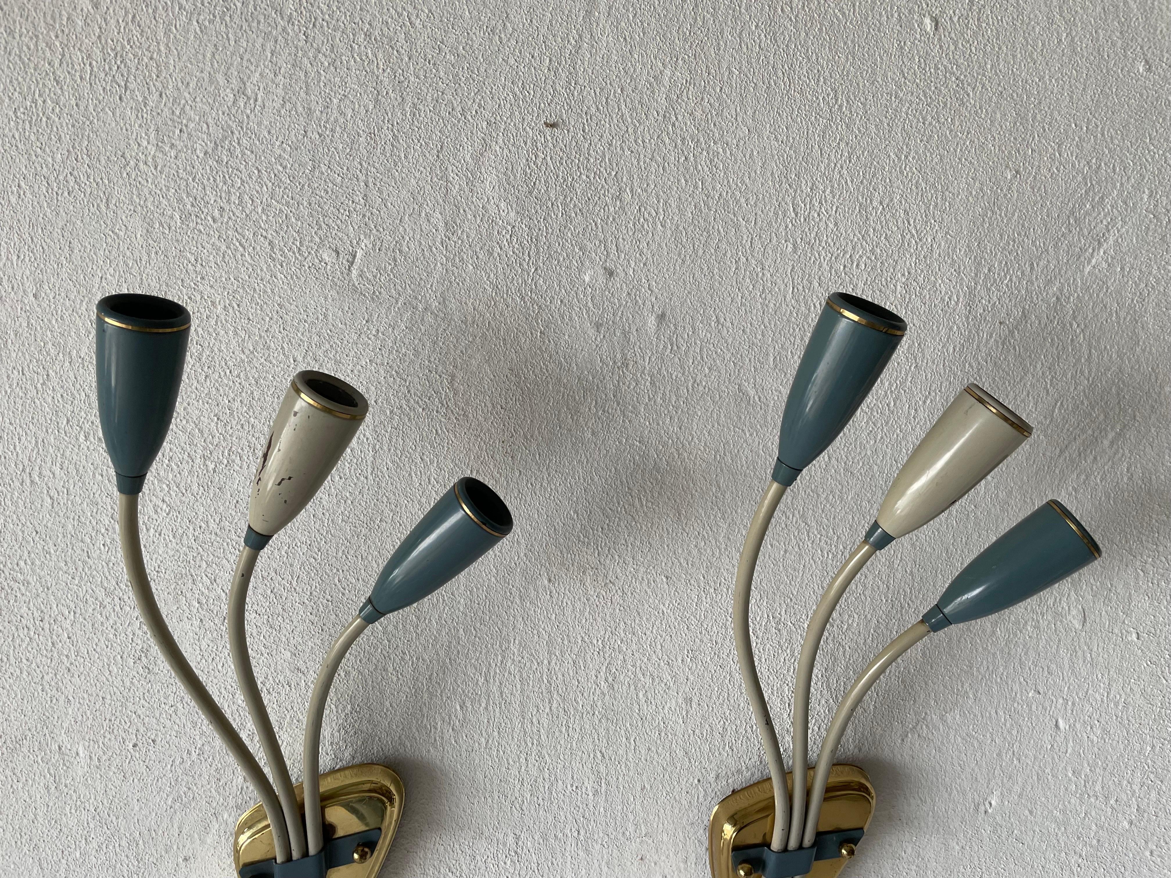3-head Blue and White Metal Pair of Sputnik Sconces, 1950s, Germany For Sale 3