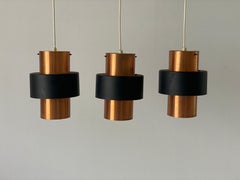 3-Head Enameled Black And Gold Coloured Metal Ceiling Lamp, 1970s, Germany