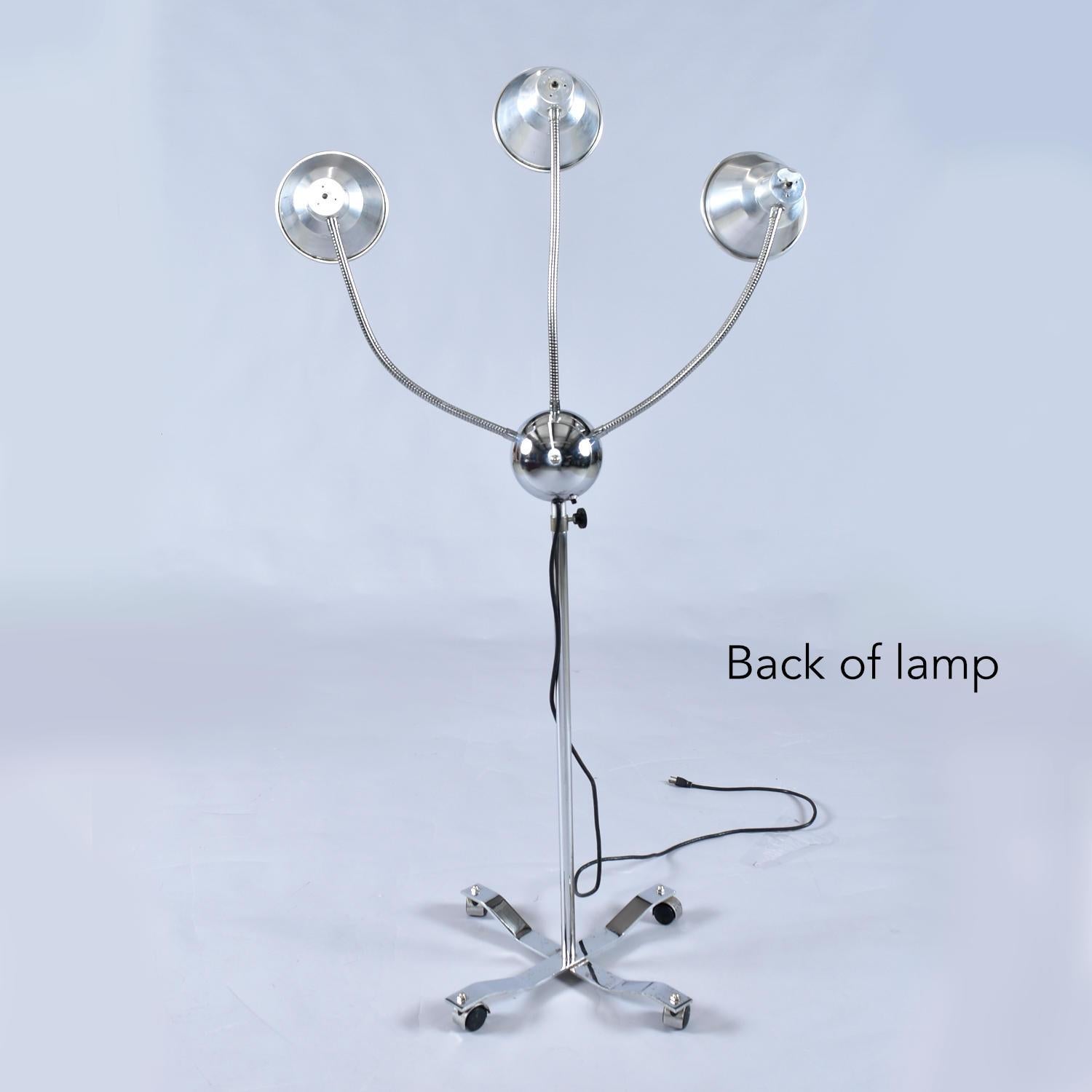 American 3 Head Hydra Adjustable Height Artist Studio or Workshop Industrial Floor Lamp