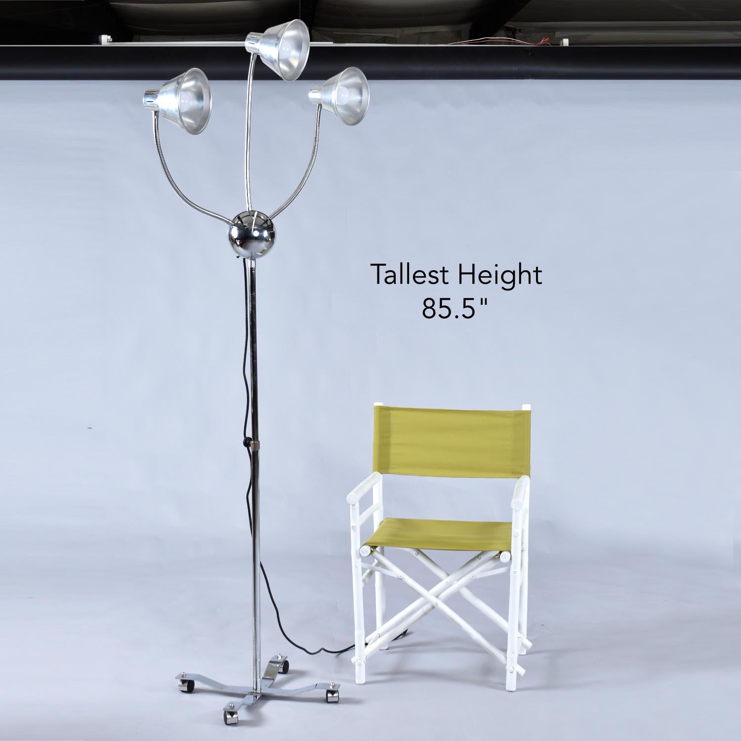 20th Century 3 Head Hydra Adjustable Height Artist Studio or Workshop Industrial Floor Lamp