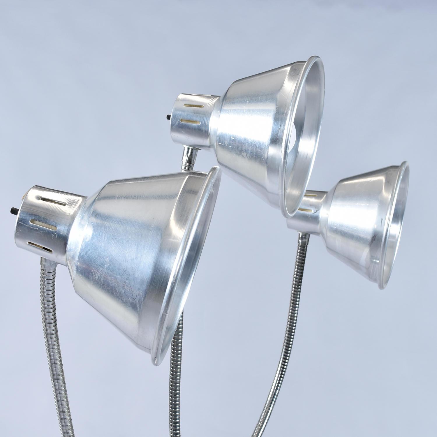 Aluminum 3 Head Hydra Adjustable Height Artist Studio or Workshop Industrial Floor Lamp