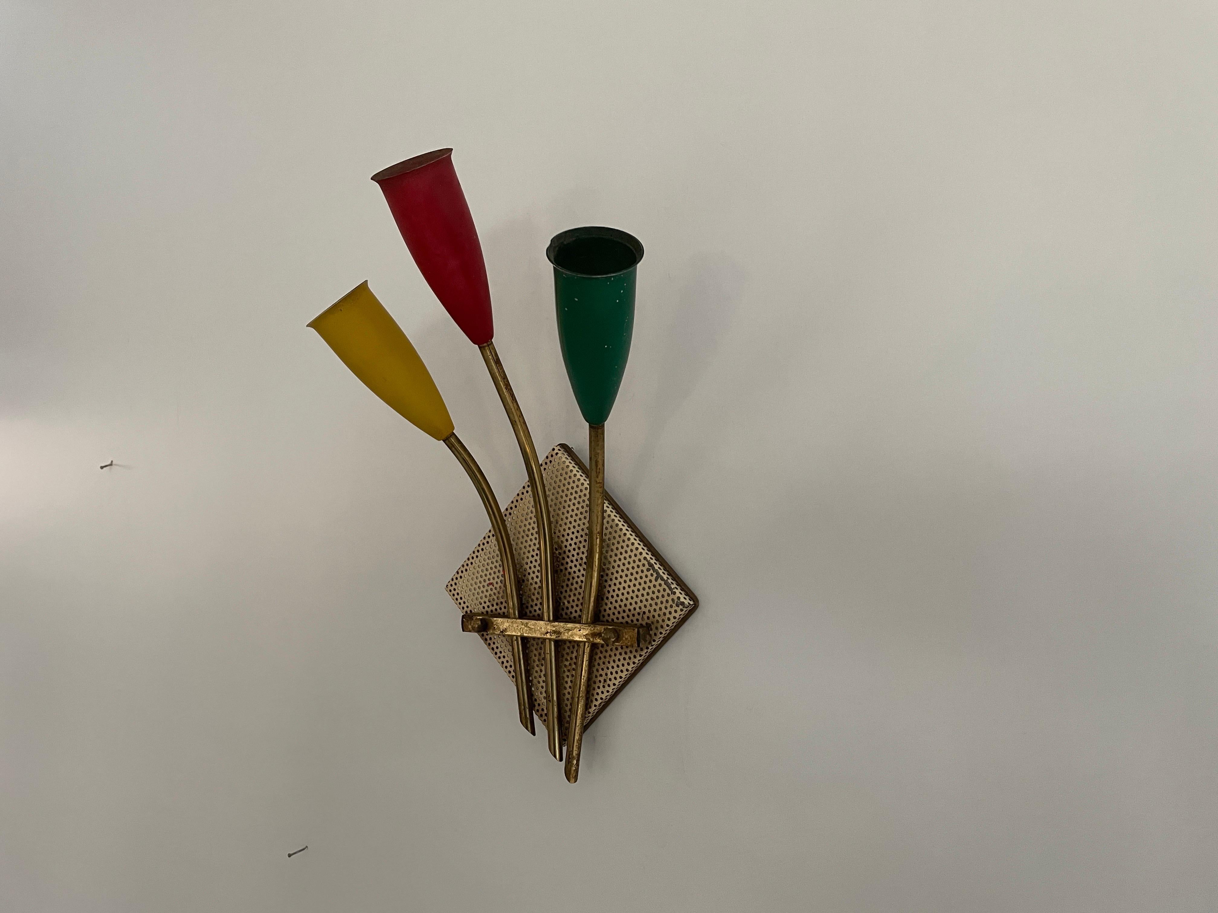 Francese Lampada da parete Sputnik a 3 teste, giallo, rosso e verde, anni '50, Francia in vendita