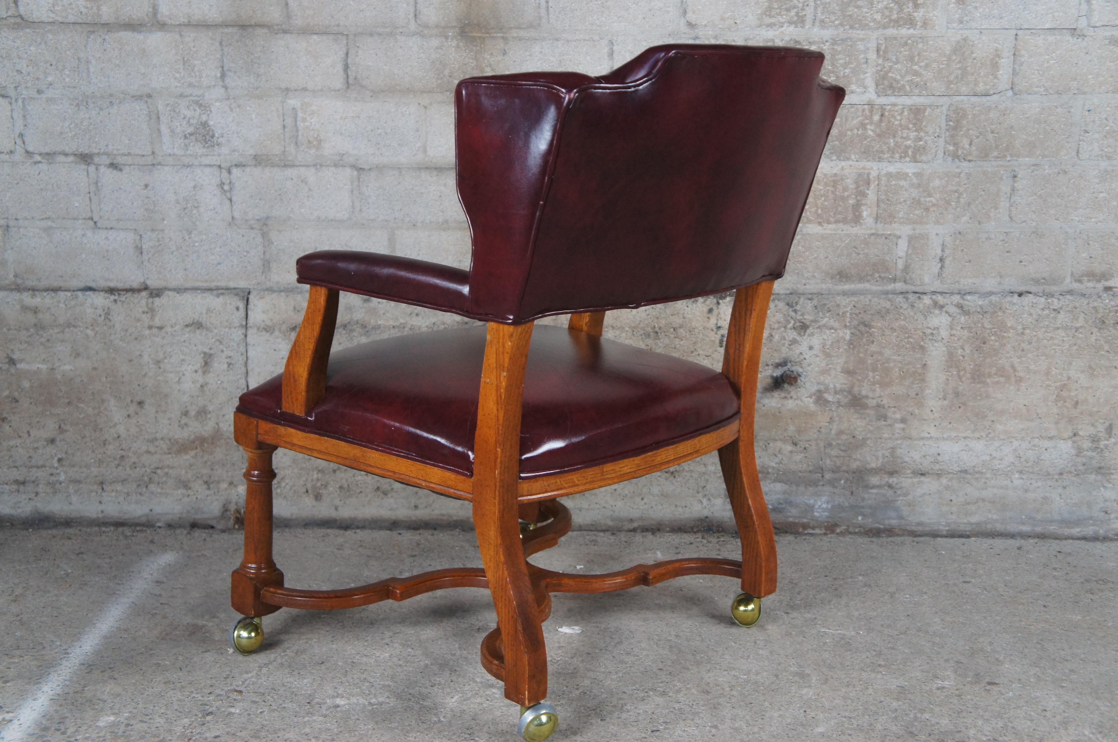 3 Hickory Manufacturing Traditional Oak & Burgundy Leather Wing Back Club Chairs 1