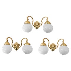 3 Historistic wall lamps with opal glass shades vienna around 1890s