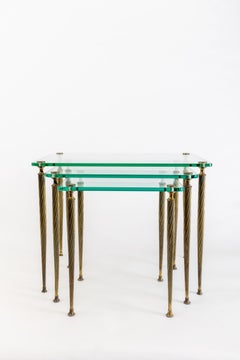 Maison Jansen-style nesting tables glass and brass 1940