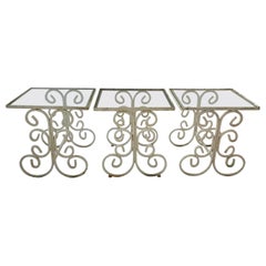A Pair of Hollywood Regency Style Outdoor 1960s Iron Side Tables