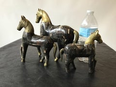 3 Horn and Brass Horses