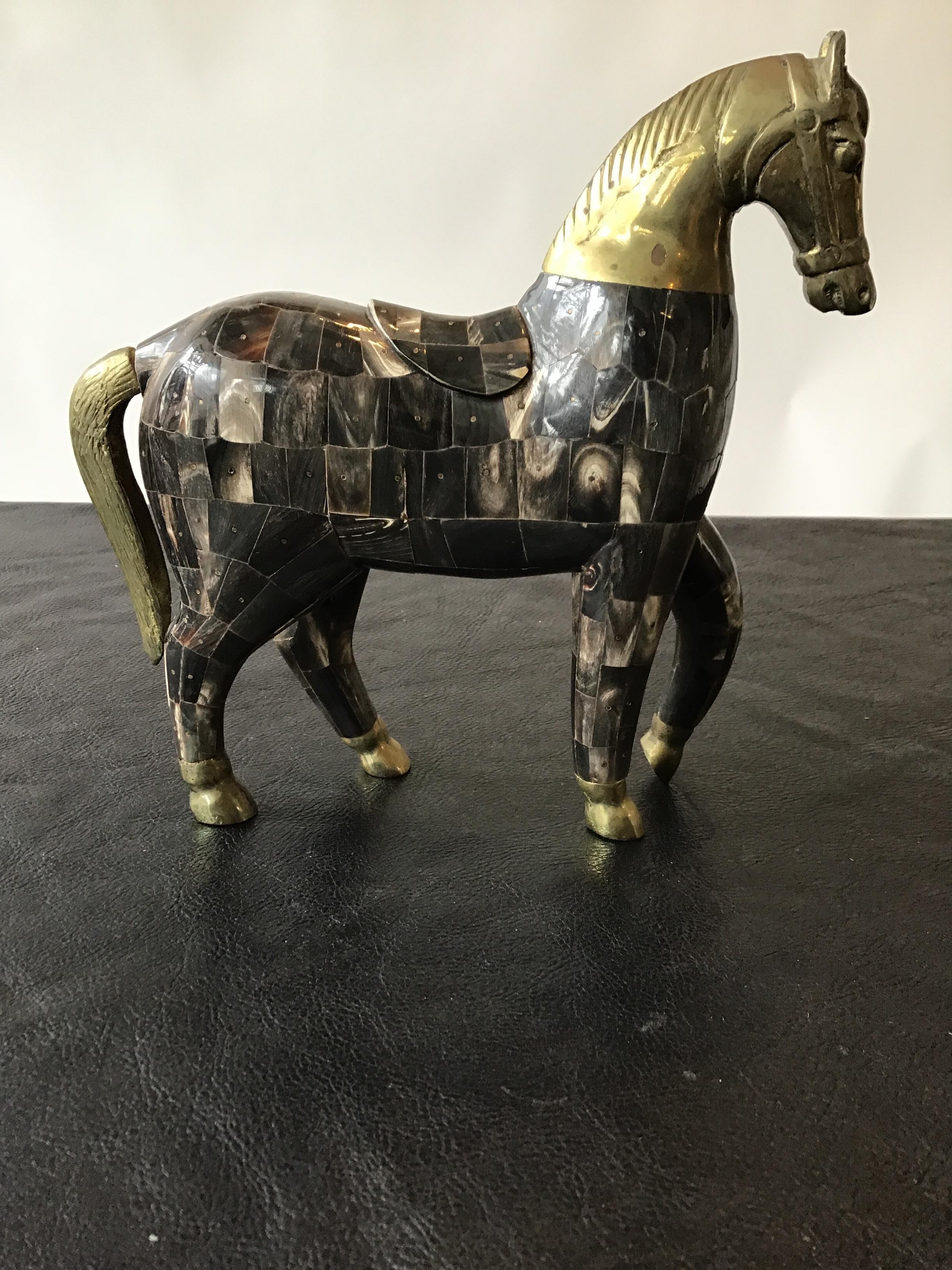 3 Horn and Brass Horses For Sale 2