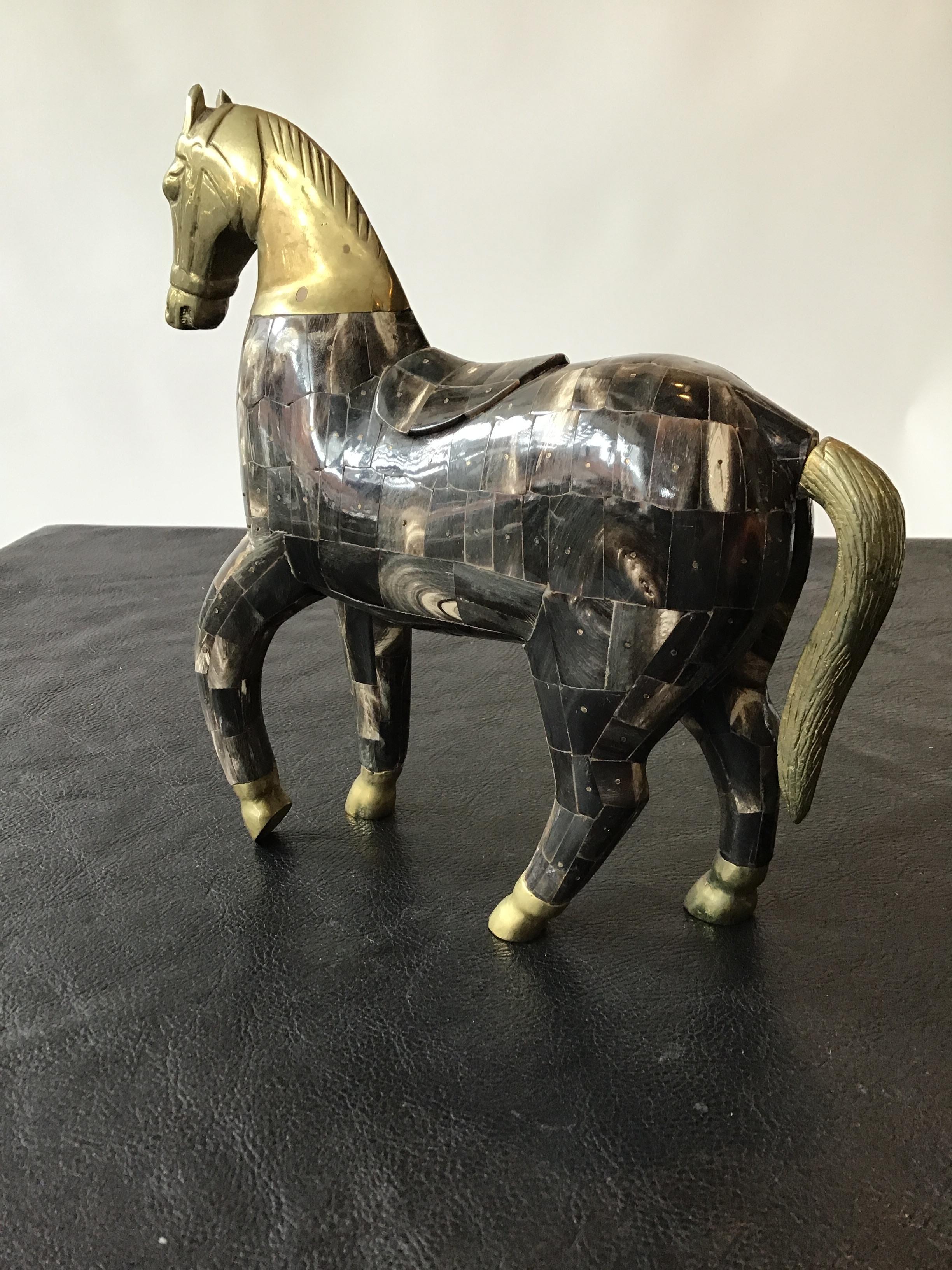 3 Horn and Brass Horses For Sale 3