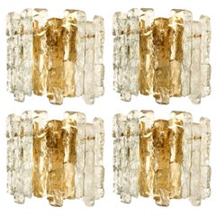 3 Ice Glass Wall Sconces with Brass Tone by J.T. Kalmar, Austria