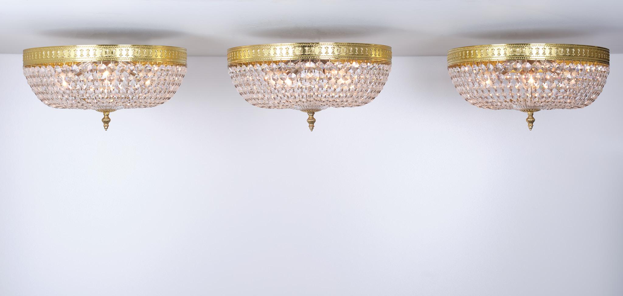 3 Identical Classic Crystal Flush Mount, 1970s 5
