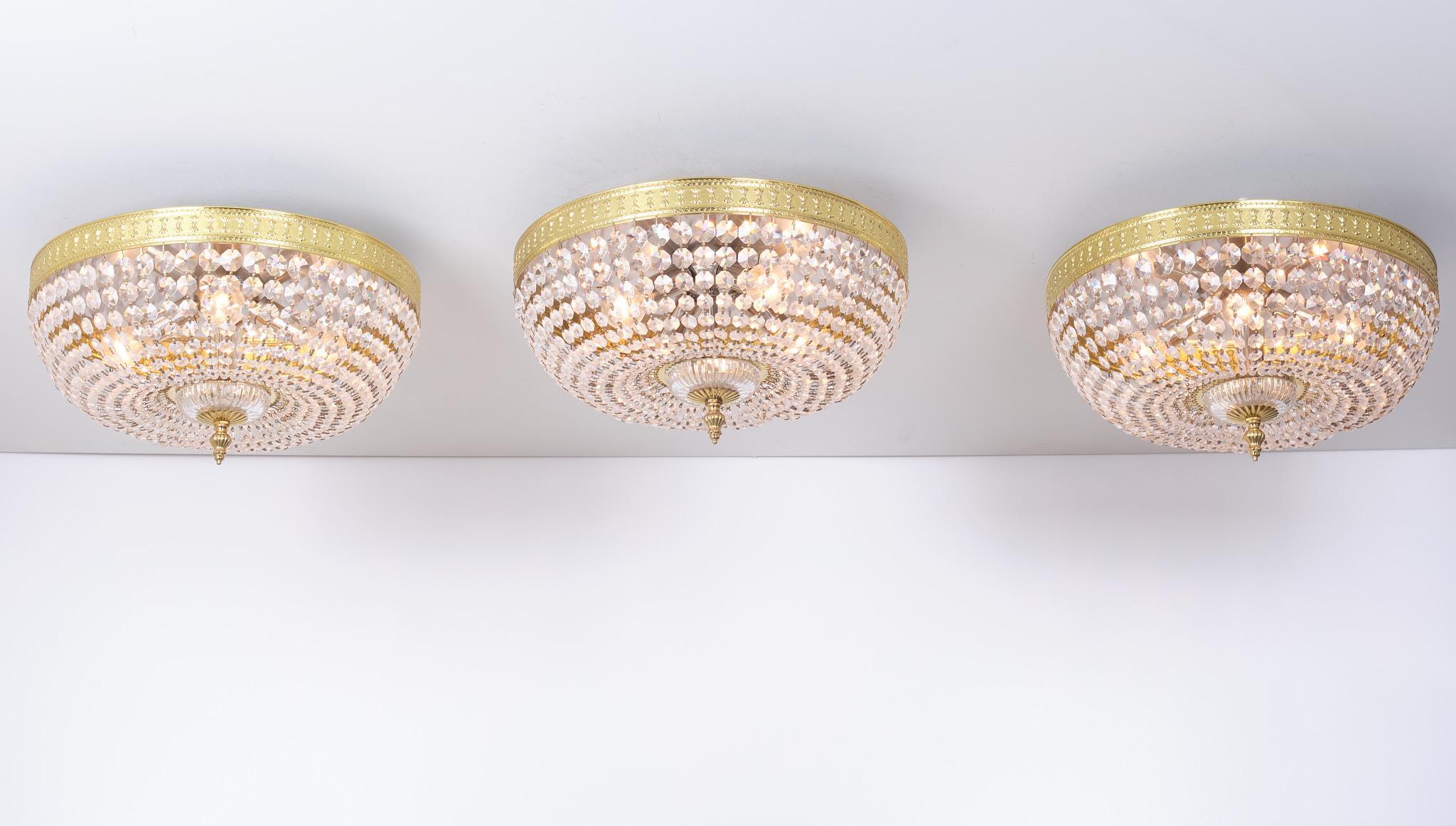 3 Identical Classic Crystal Flush Mount, 1970s 10