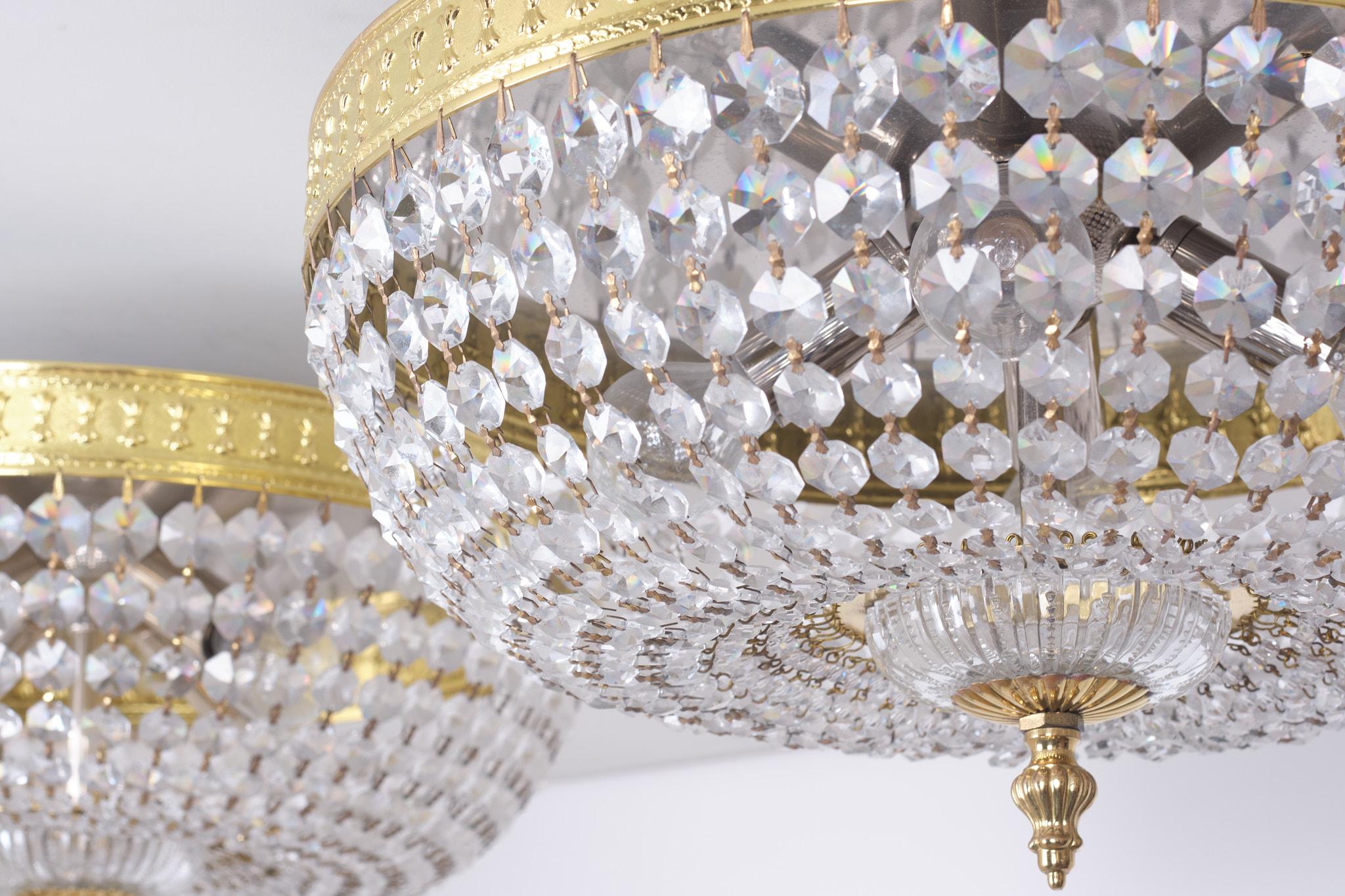 Late 20th Century 3 Identical Classic Crystal Flush Mount, 1970s