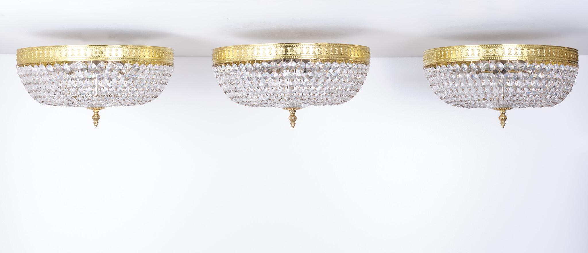 3 Identical Classic Crystal Flush Mount, 1970s 3