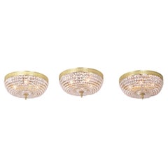 3 Identical Classic Crystal Flush Mount, 1970s