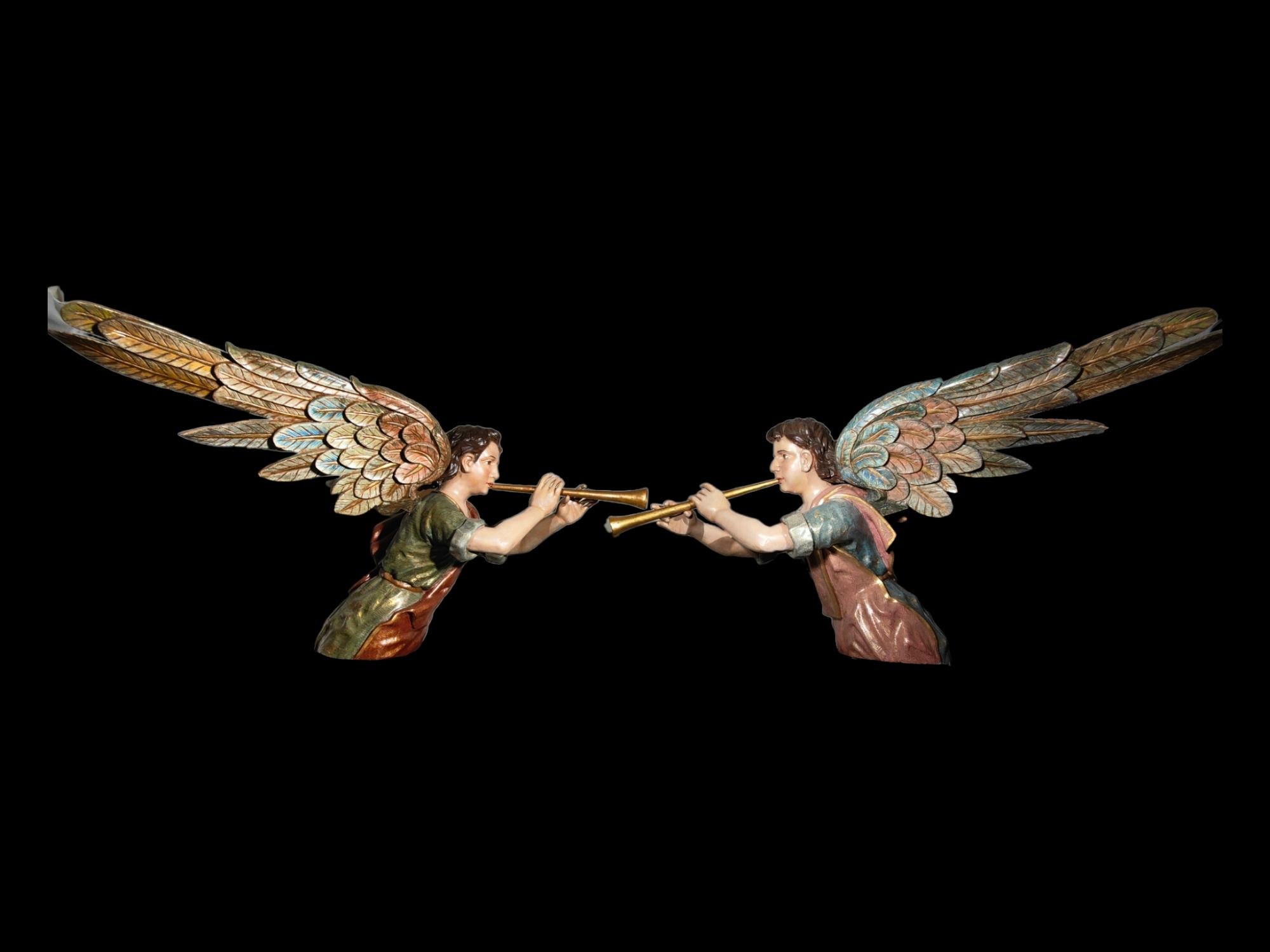 3 Important Carved, Gilded and Polychrome Wood Angels from the 17th Century  For Sale 7