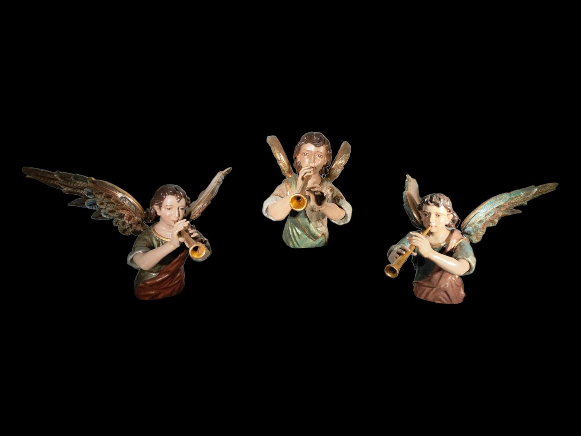 3 Important Carved, Gilded and Polychrome Wood Angels from the 17th Century  For Sale 9