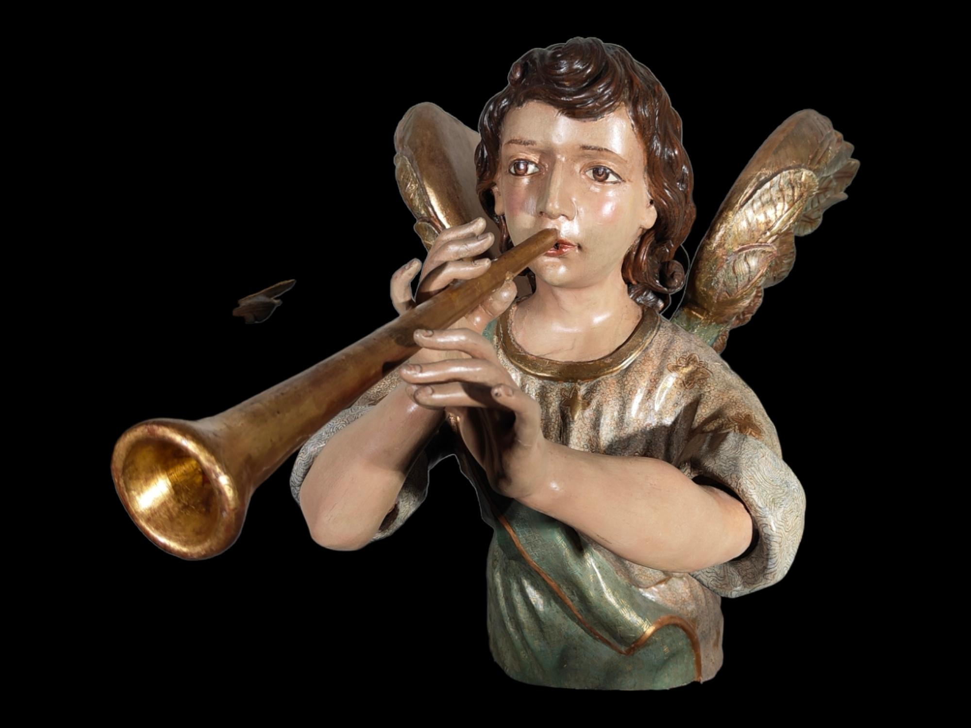 3 Important Carved, Gilded and Polychrome Wood Angels from the 17th Century  For Sale 15