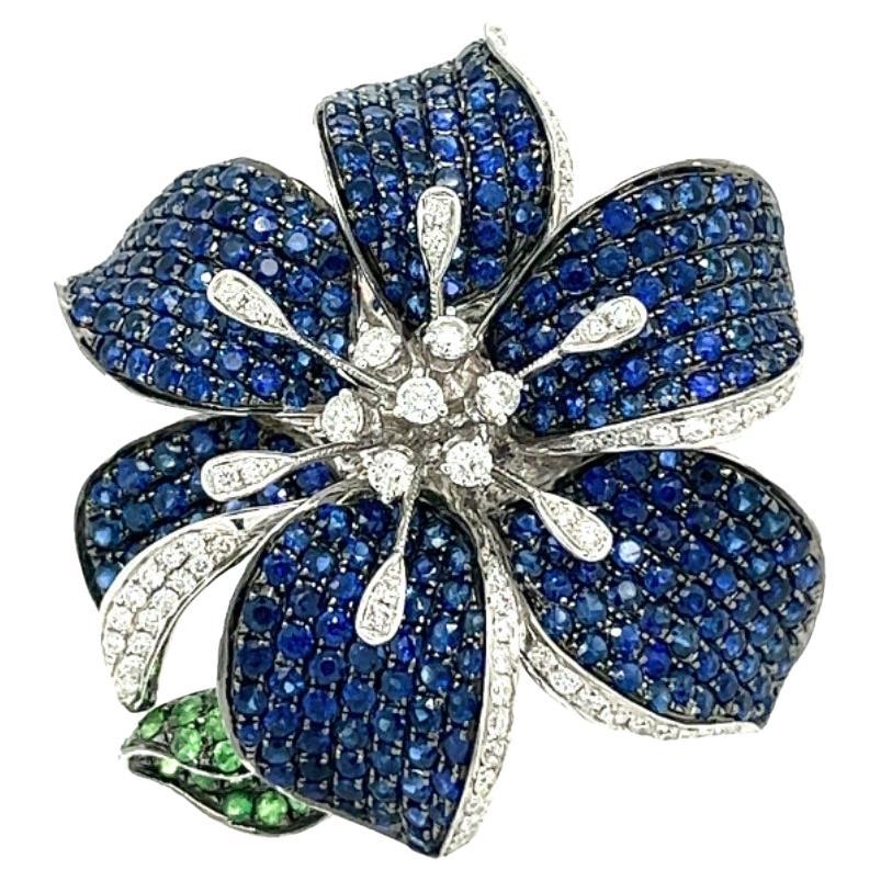 3 in 1 Blue Sapphire and Green Garnet Cocktail Ring, Brooch, Pendant Exquisite For Sale
