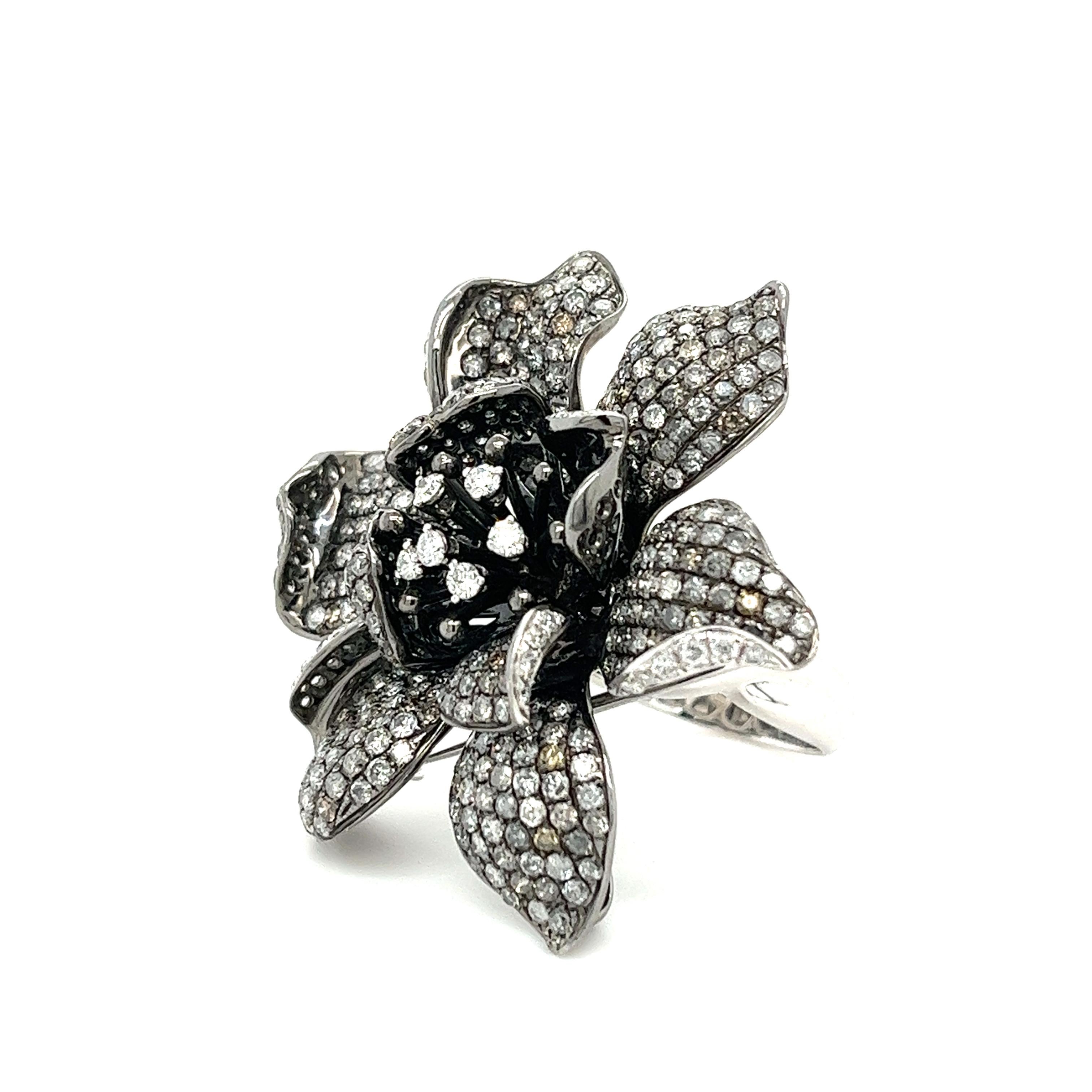 3 in 1 Cocktail Ring Brooch Pendant with Brown and White and Sliver Diamond For Sale 1