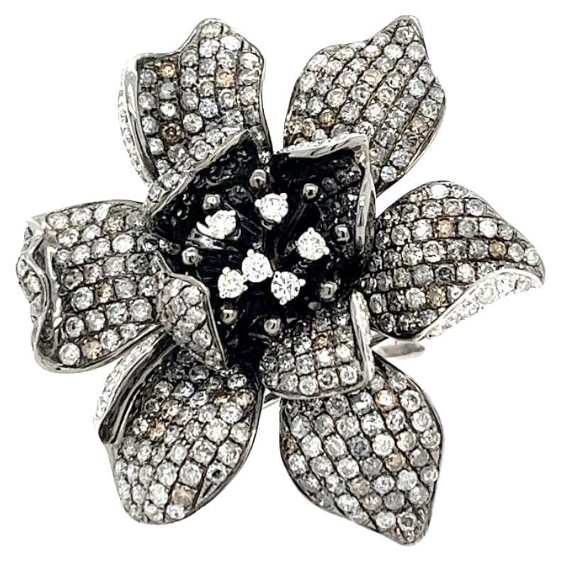 3 in 1 Cocktail Ring Brooch Pendant with Brown and White and Sliver Diamond For Sale