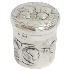 Sterling Silver William Comyns Antique English 1902 Angels Round Jar