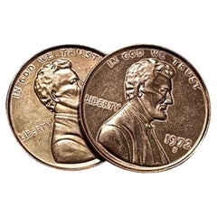 3 inch 1972 Metal Penny Coin Drink Coaster, Set of two