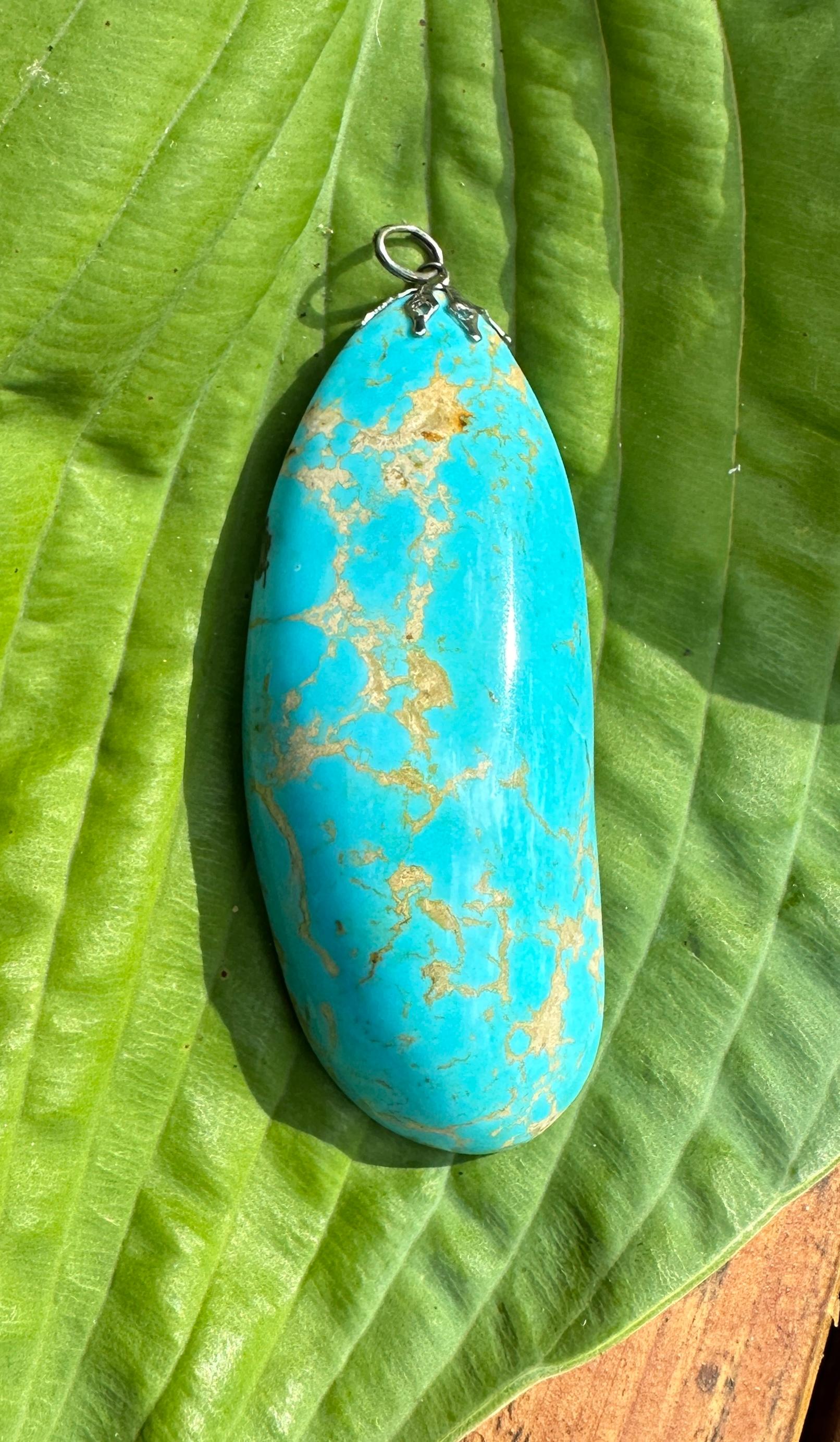 Modernist 3 Inch Turquoise Pendant Silver Monumental Turquoise Necklace