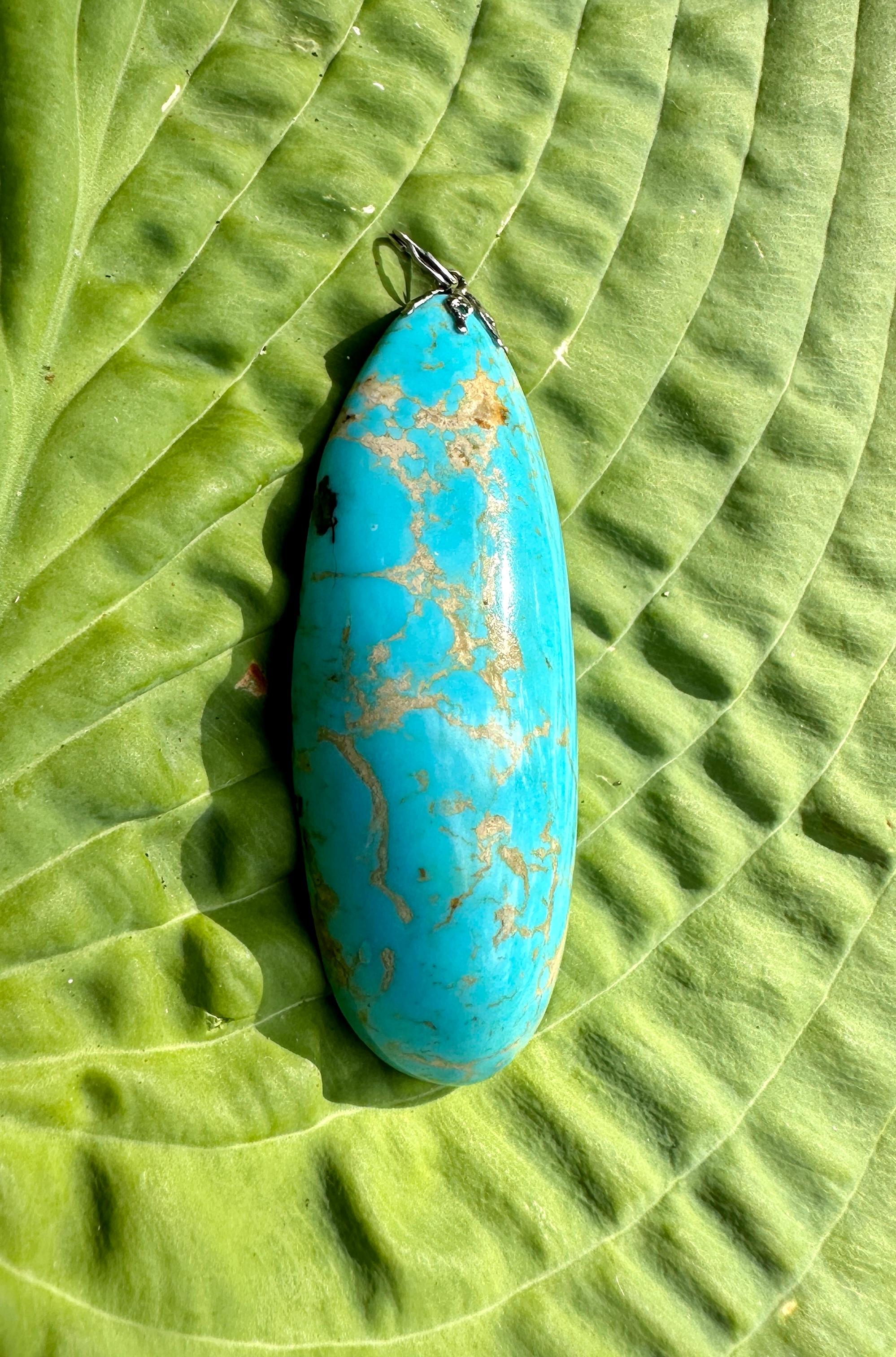 3 Inch Turquoise Pendant Silver Monumental Turquoise Necklace 1