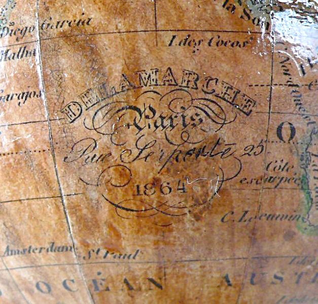 19th Century 3 Inches French Terrestrial Globe by Delamarche, 1864