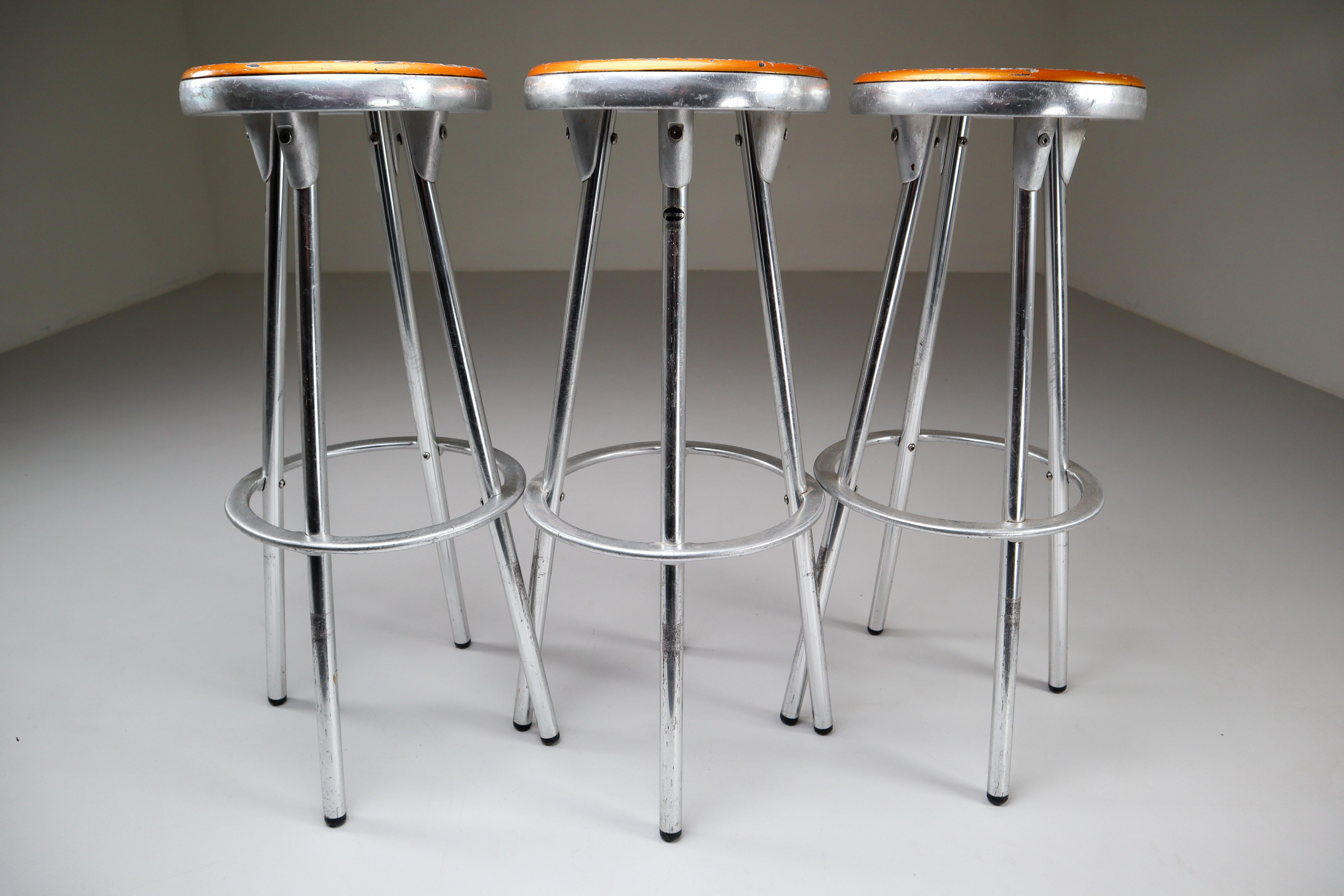 3 Industrial Bar Stools in Aluminum by Joan Casas Y Ortinez for Indecasa Spain 2