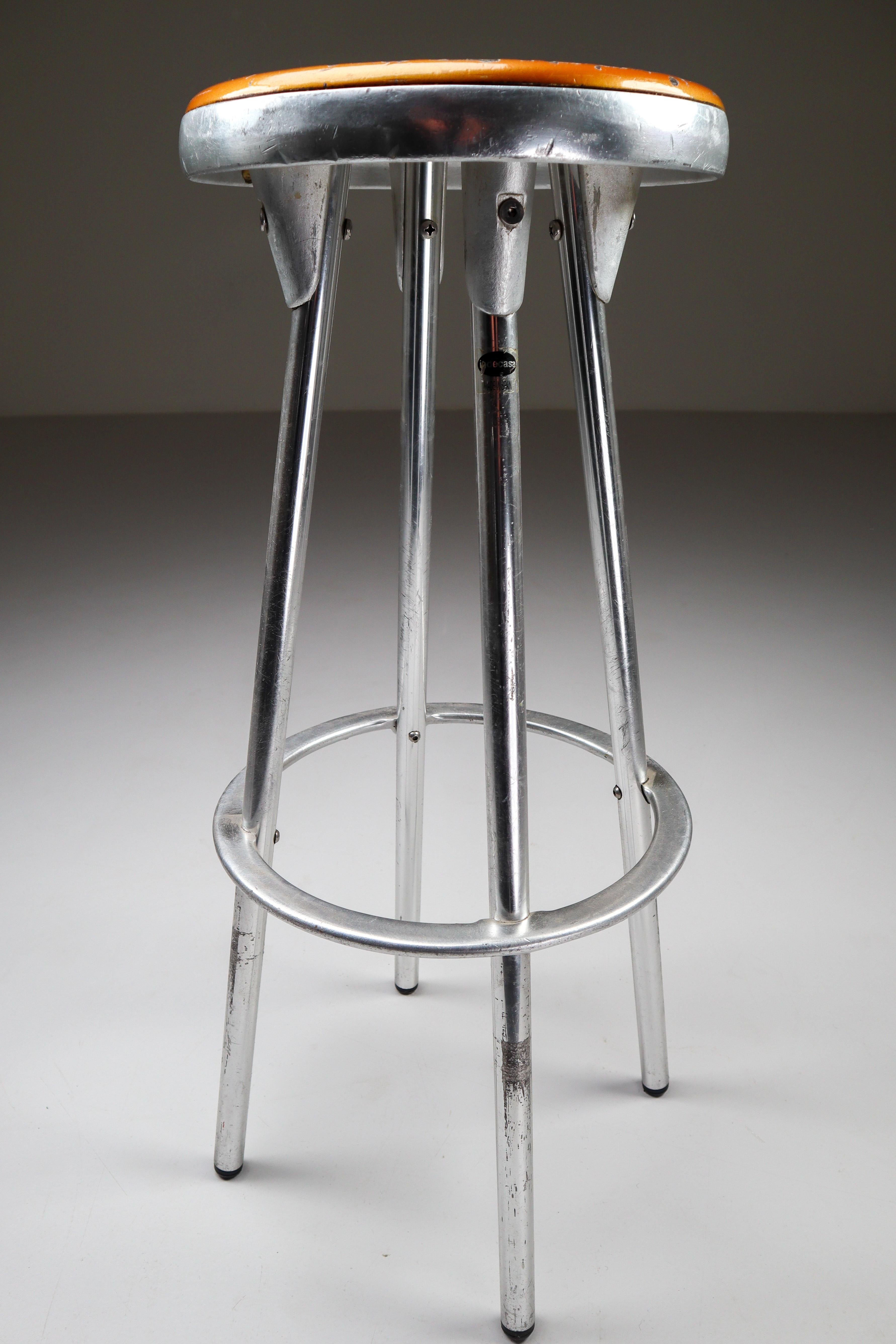 Mid-Century Modern 3 tabourets de bar industriels en aluminium de Joan Casas Y Ortinez pour Indecasa Espagne