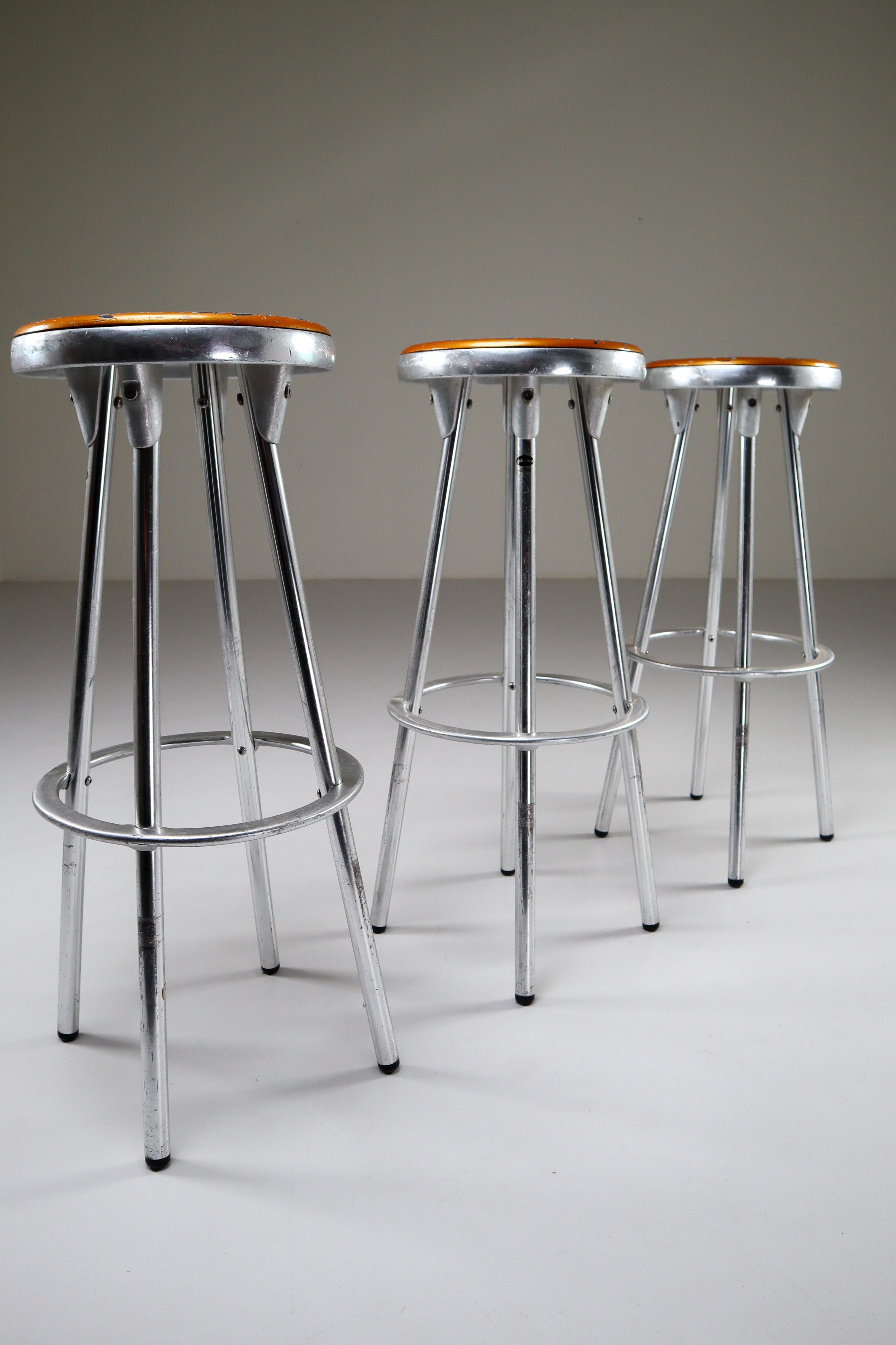 20th Century 3 Industrial Bar Stools in Aluminum by Joan Casas Y Ortinez for Indecasa Spain