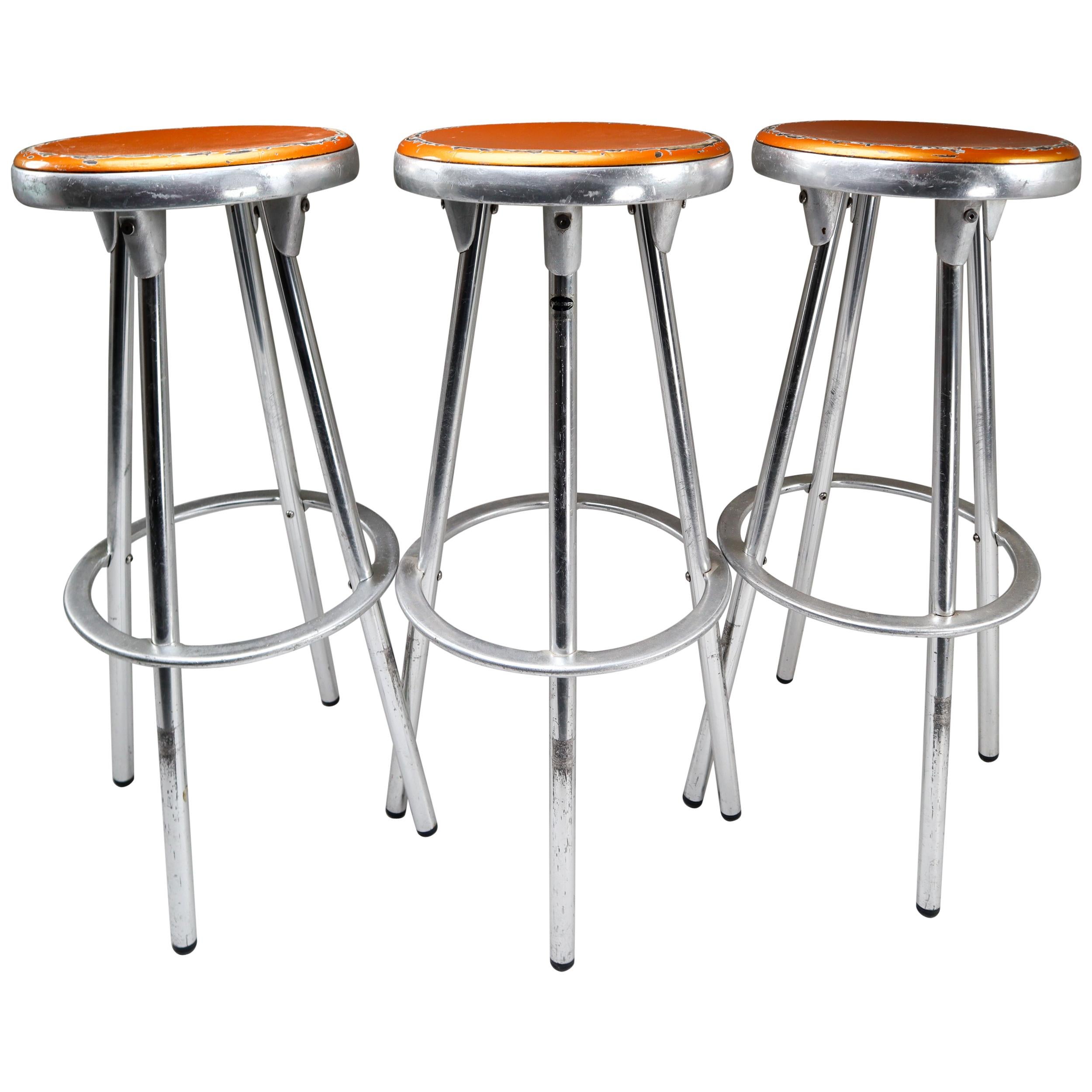 3 Industrial Bar Stools in Aluminum by Joan Casas Y Ortinez for Indecasa Spain