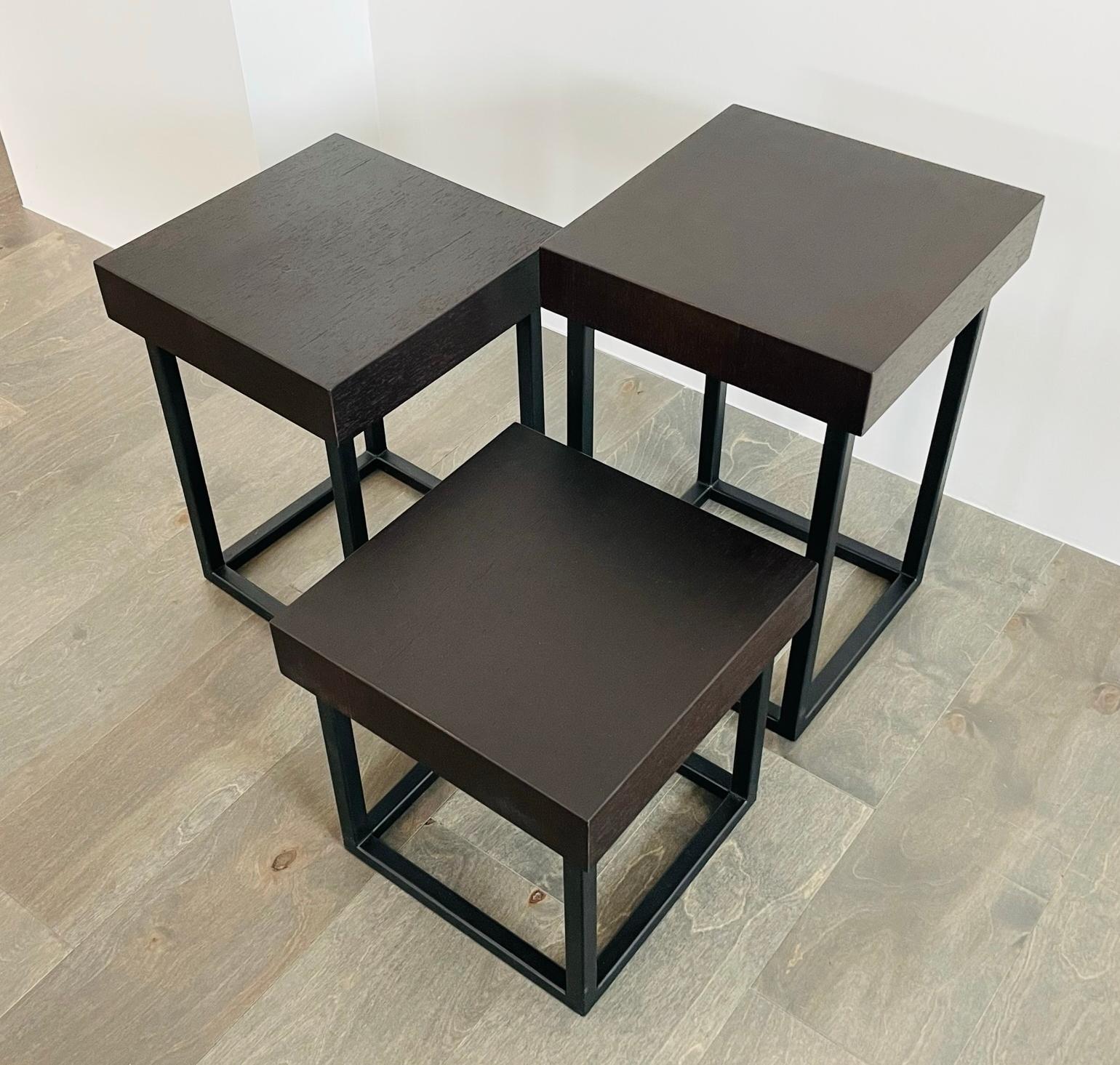 Modern 3 Iron & Oak Side Tables, Made in the Usa by Cain Studio For Sale