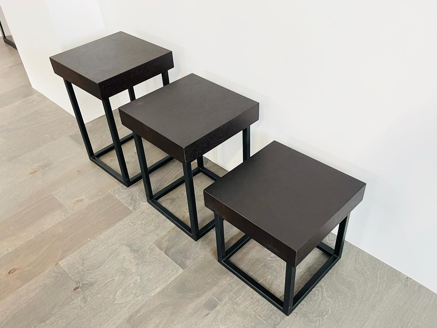 American 3 Iron & Oak Side Tables, Made in the Usa by Cain Studio For Sale