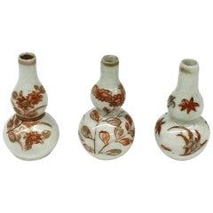 3 Iron-Red and Gilt Chinese Miniature Double-Gourd Vases, Kangxi