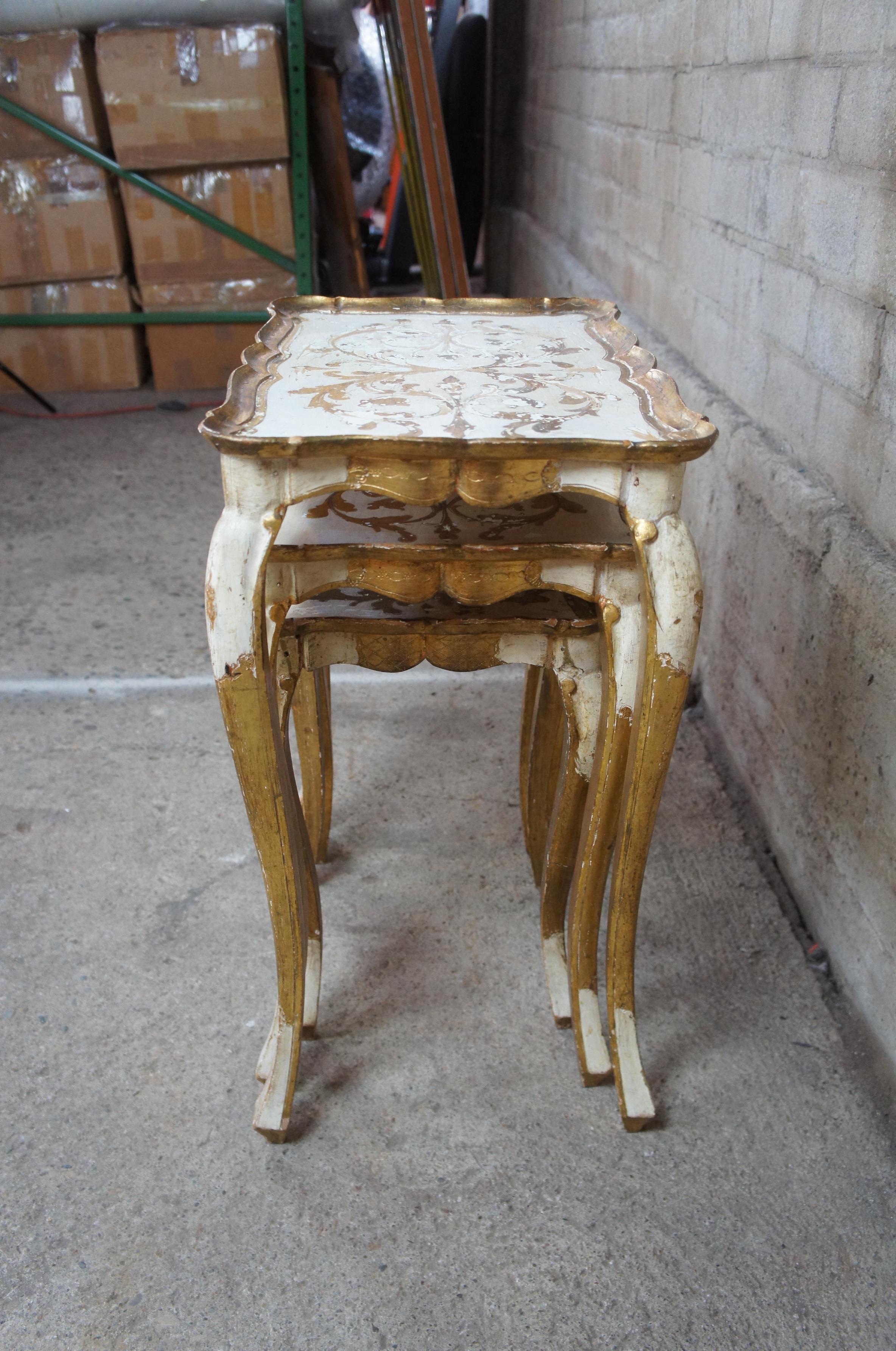 3 Italian Florentine Gold Painted Nesting End Accent Tables French Provincial In Good Condition In Dayton, OH