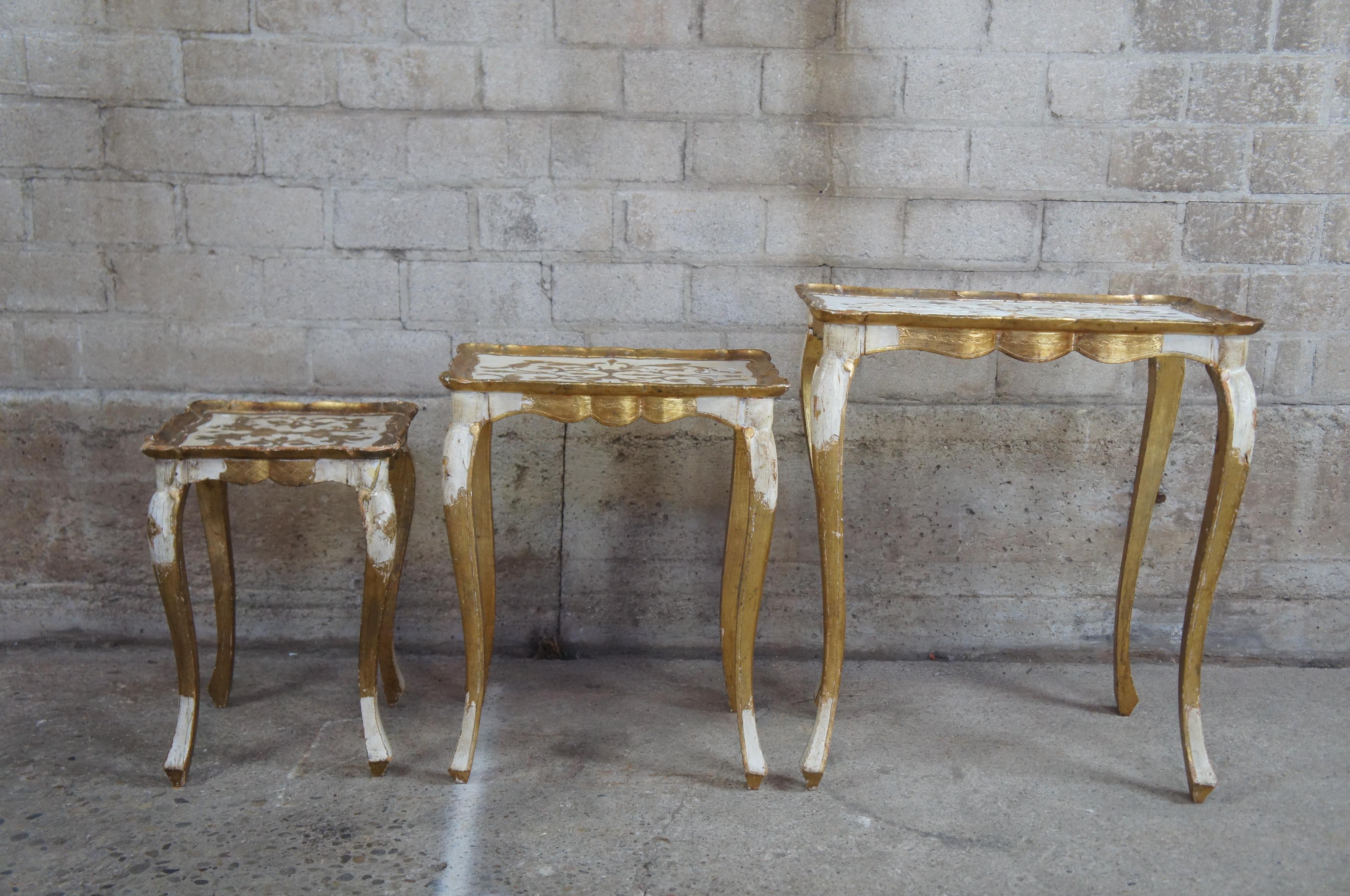 20th Century 3 Italian Florentine Gold Painted Nesting End Accent Tables French Provincial