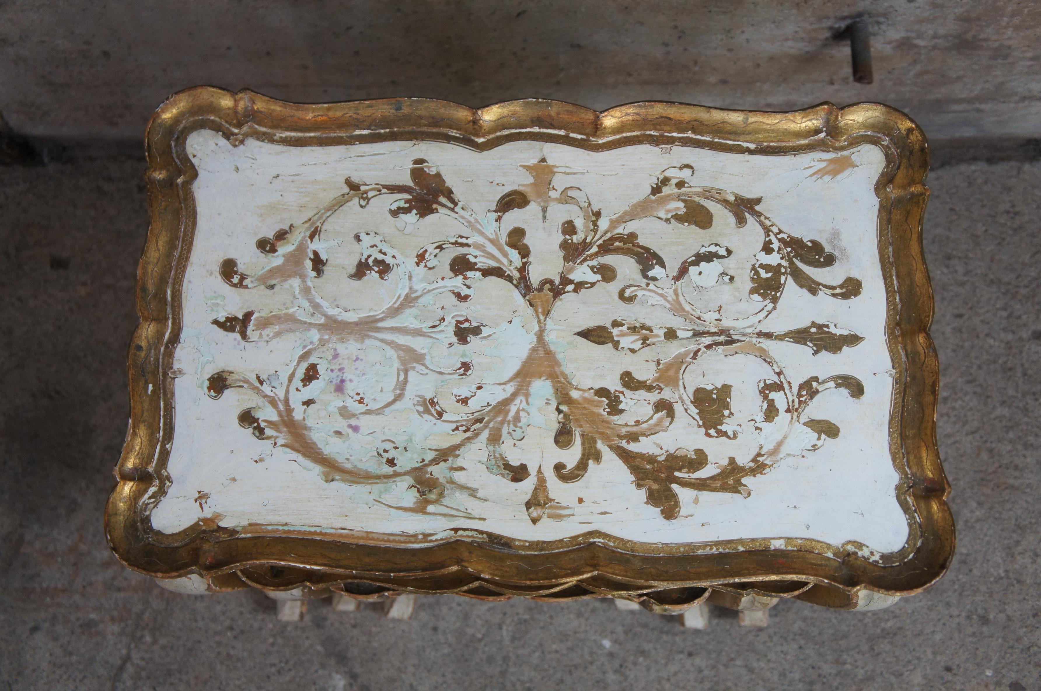 Hardwood 3 Italian Florentine Gold Painted Nesting End Accent Tables French Provincial