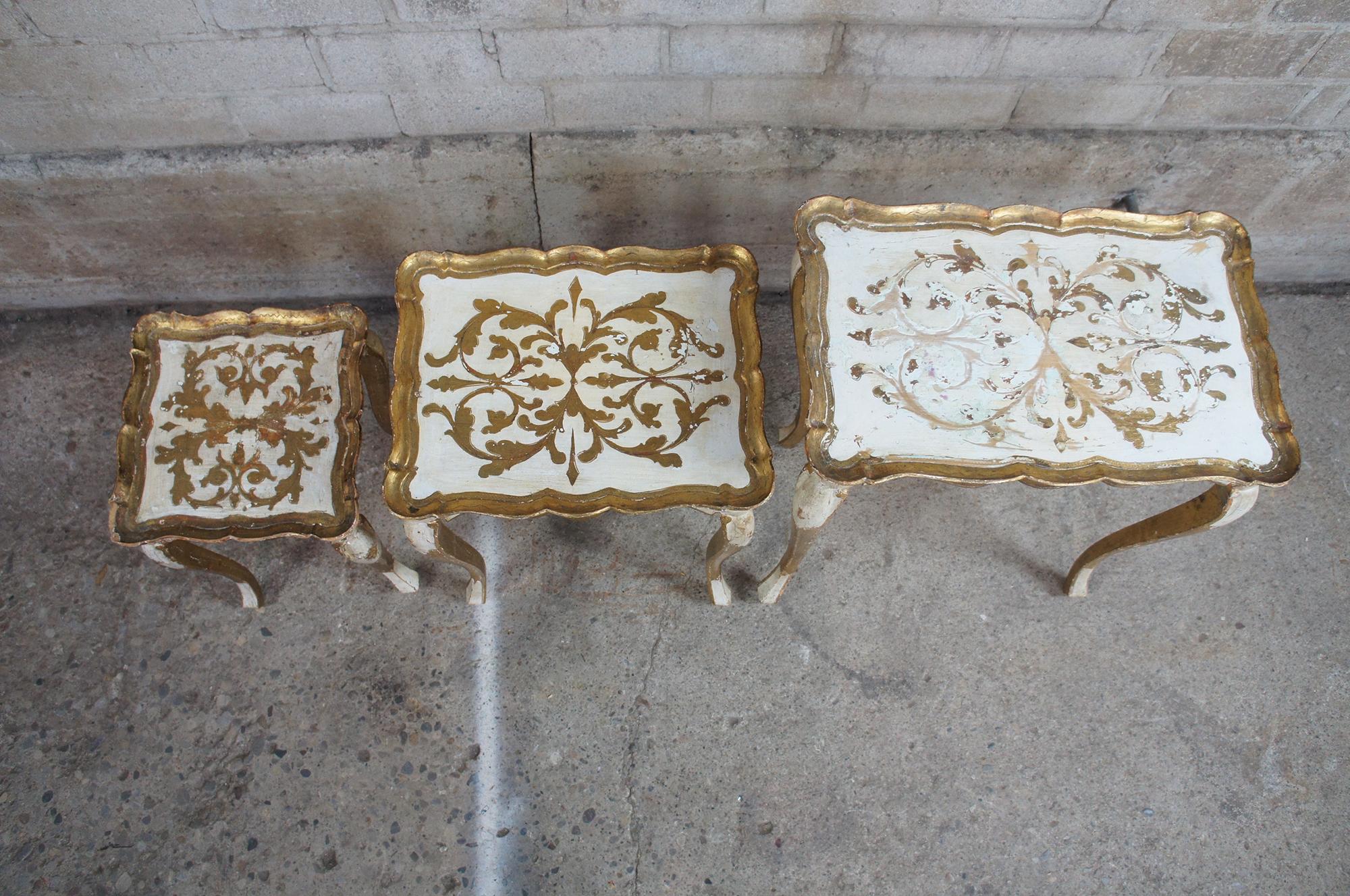 3 Italian Florentine Gold Painted Nesting End Accent Tables French Provincial 1
