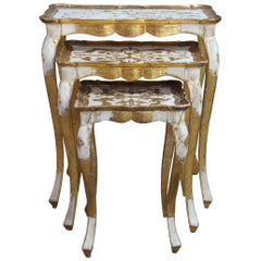 3 Italian Florentine Gold Painted Nesting End Accent Tables French Provincial