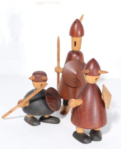 3 Jacob Jensen Illum Bolighus Wood Toy Viking Figuren 1960er Jahre