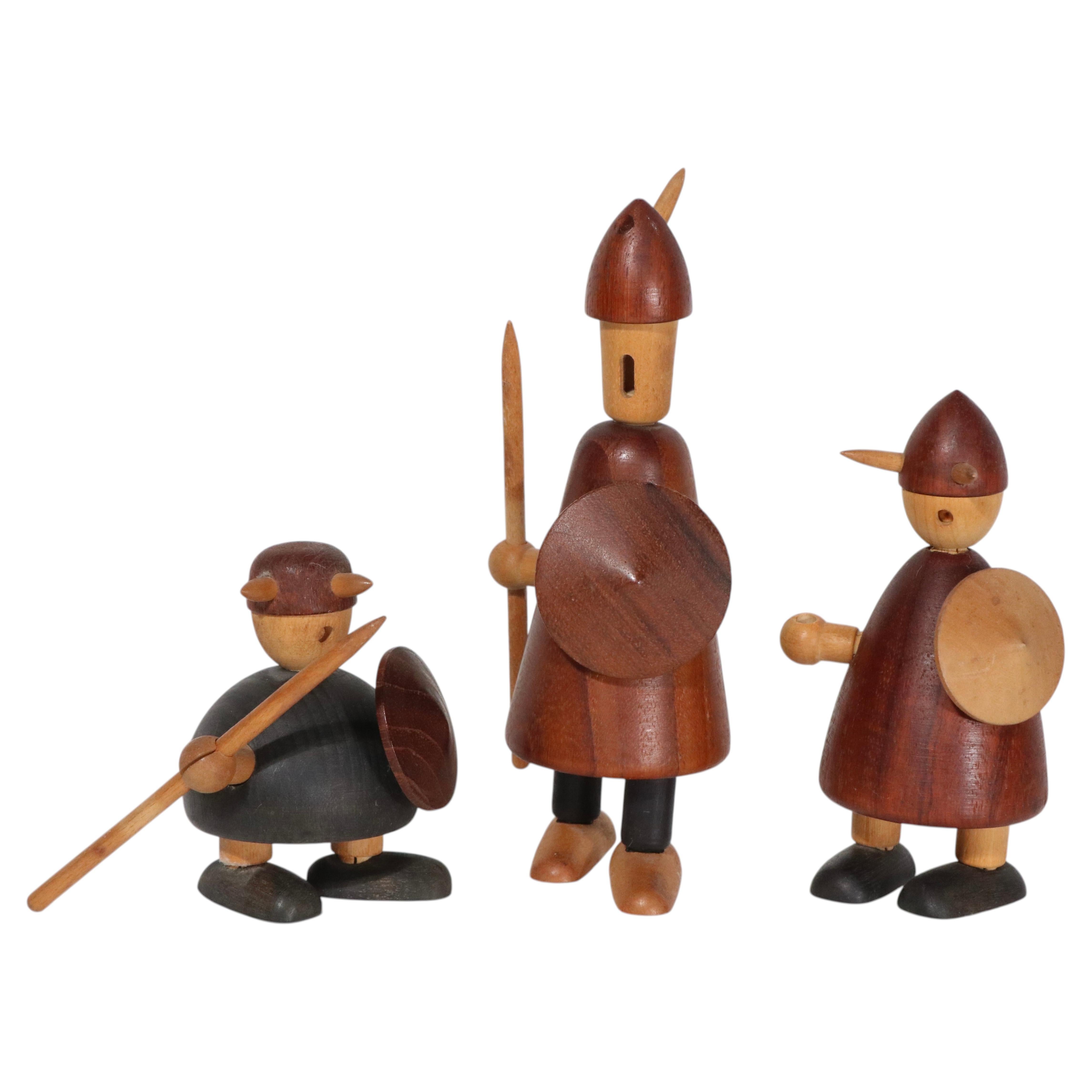 3 Jacob Jensen Illum Bolighus Wood Toy Viking Figures 1960's