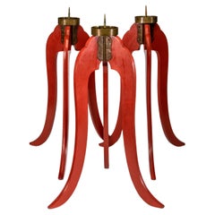 3 Japanese Red Lacquer Candlesticks
