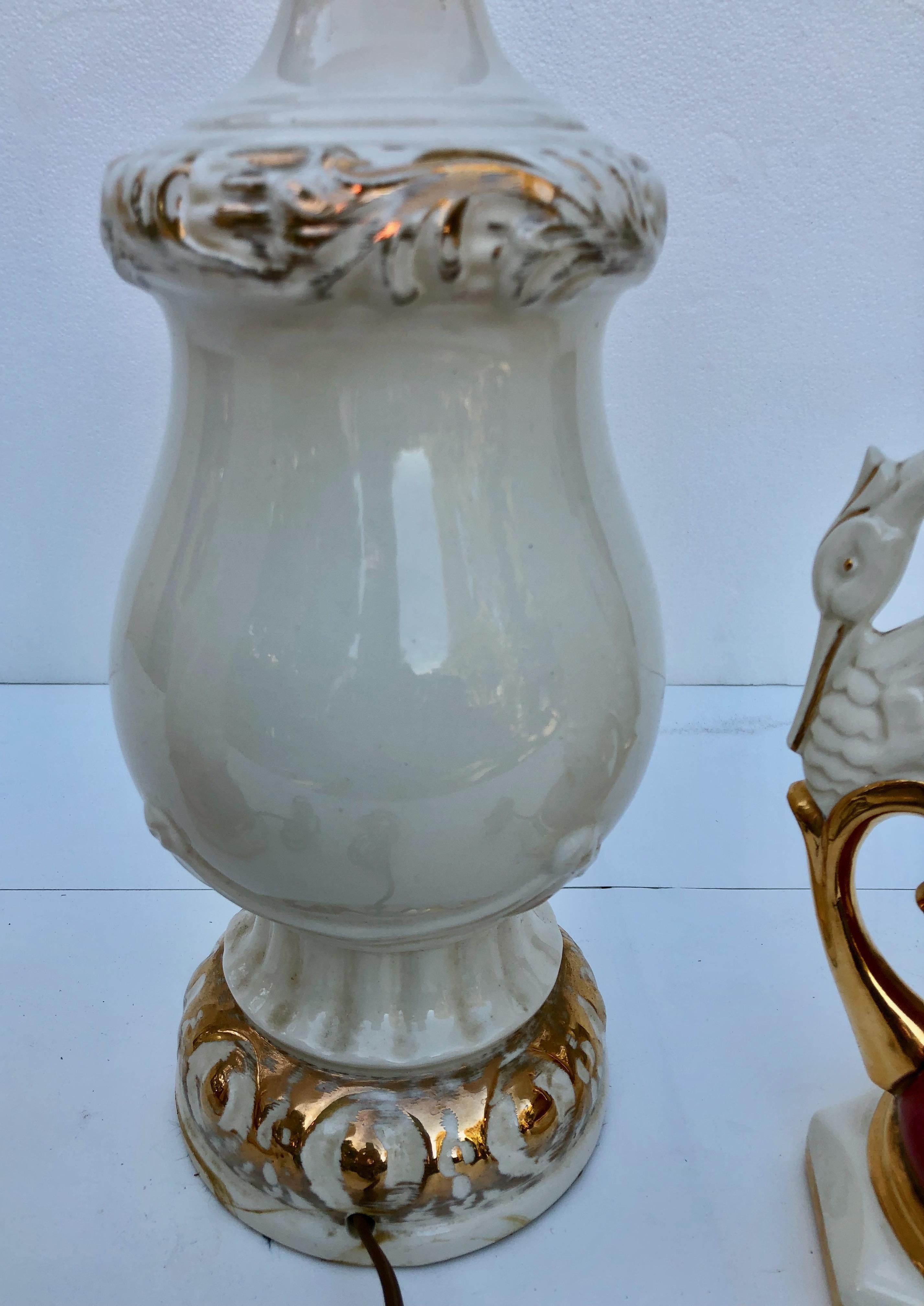 3 Jenny Worall Hand Painted Ceramic Table Lamps, 2 Are a Matched Set, Rose Motif For Sale 3